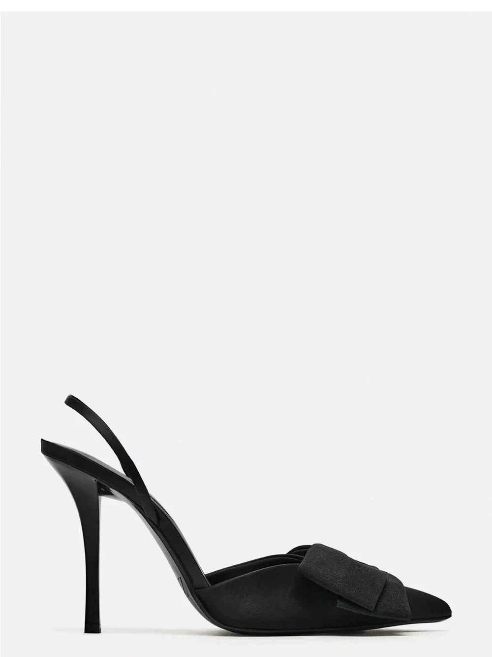 Zara Black Slingback Pointed-Toe Heels with Bow Accent